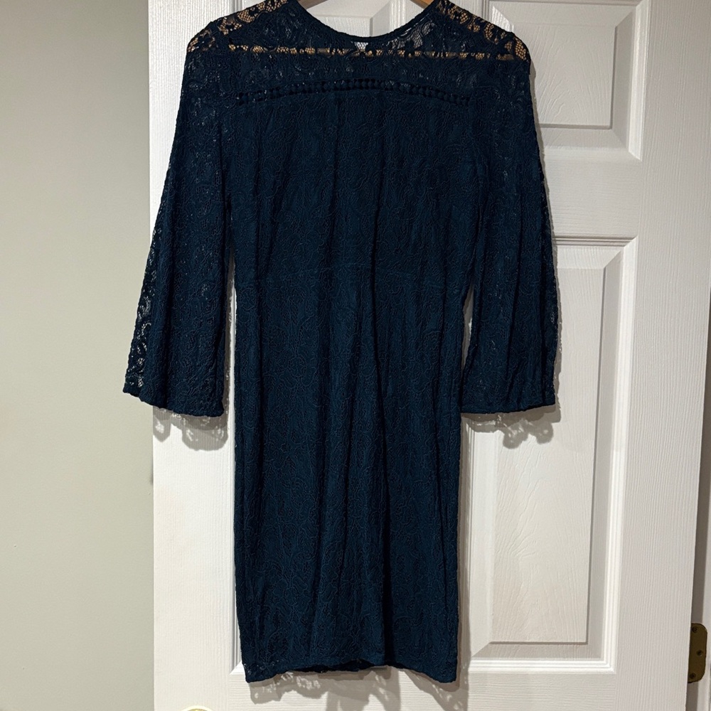 LOFT Navy Long Sleeve Lace Dress